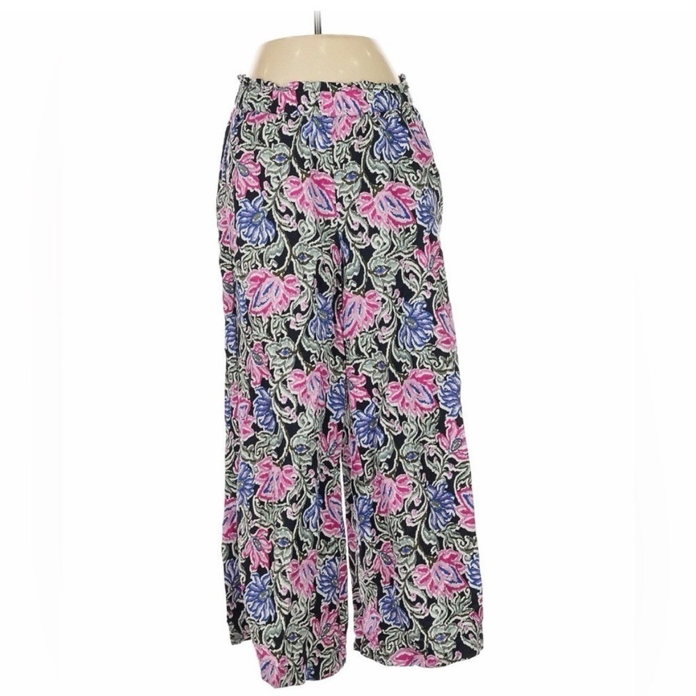 LOFT Floral Wide Leg Linen Blend Pants Women XSP Pink Blue